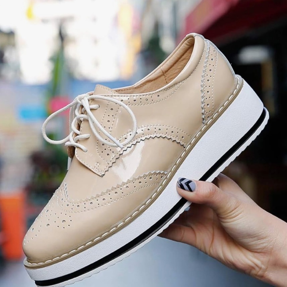 DADAWEN WING TIP OXFORD SHOES IN PATENT APRICOT TAN 42 9.5 - Picture 2 of 12